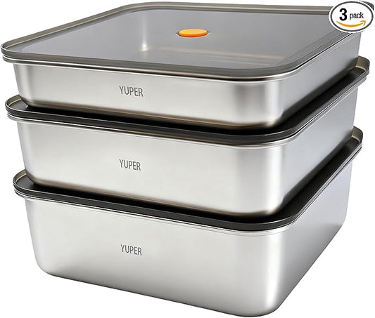 YUPER Stainless Steel Food Storage Containers, 3 Pack (84+125+162OZ) | Large Meal Prep Containers Set with Lids, BPA Free, Leak Proof & Airtight, Microwave, Dishwasher, Fridge, Freezer & Oven Safe by YUPER