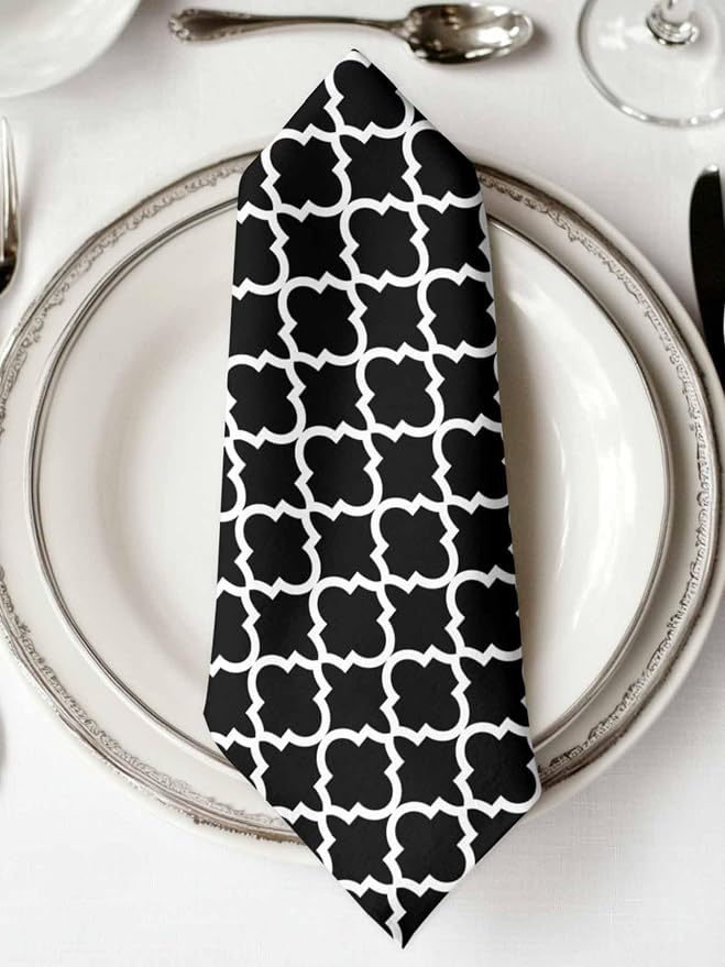Cloth Napkins Set of 2-20x20 Inches, Black Morocco Washable Reusable Table Napkins, Boho Modern Minimalist Abstract Geometric Soft & Absortbent Dining Napkin for Party Wedding Hotel Restaurant - Image 2