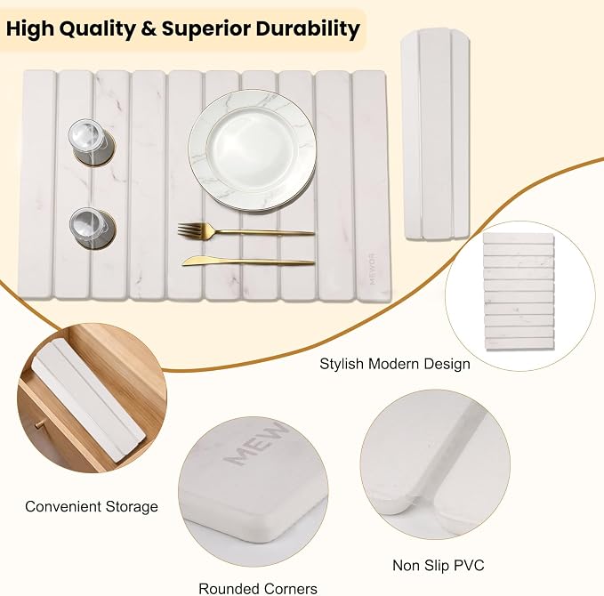 Stone Drying Mat for Kitchen Counter, 24"(L)×16"(W), Collapsible Quick Dry Stone Dishes Mats, Absorbent Diatomaceous Earth Mats for Kitchen, Bathroom - Image 3