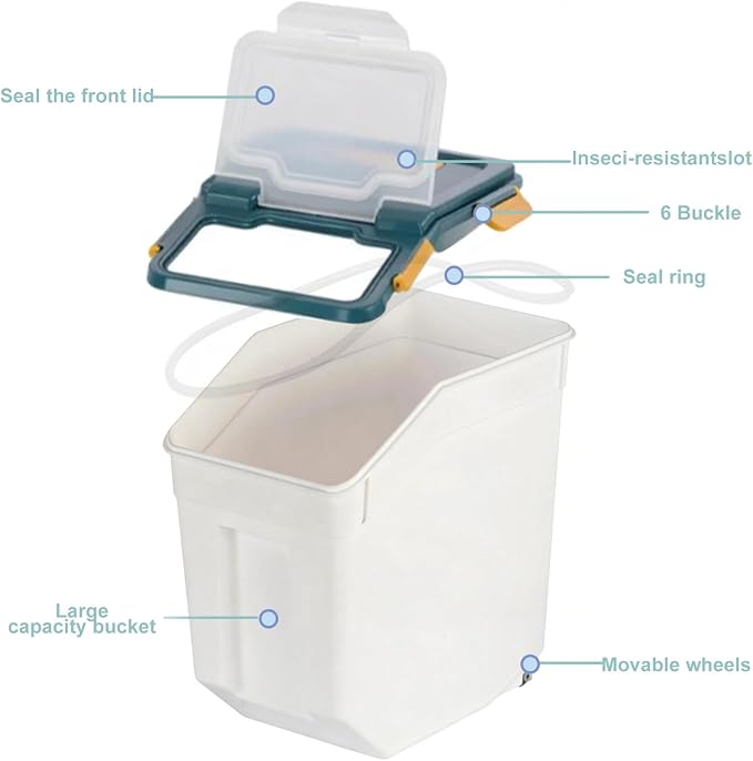 RUIAN Large Airtight Storage Container,25lb Flour Rice Storage Containers Bin with Wheels Seal Locking Lid, with Measuring Cup&Scoop for Flour, Rice, Grain (25lbt Blue,4PCS) - Image 7