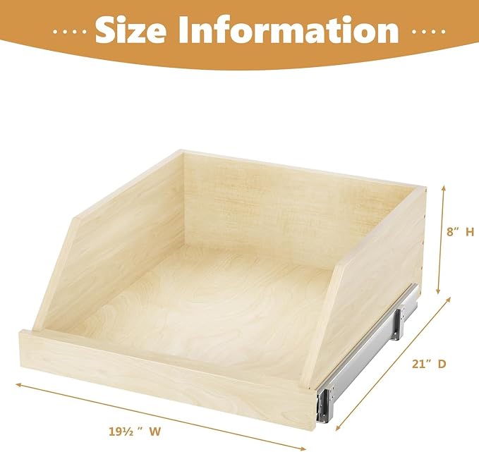 Pull Out Cabinet Organizer, Slide Out Wood Drawer Shelf, Pull Out Drawers for Cabinets, 8" High Beveled Pull Out Organizers for Kitchen Pantry, 19½" W×21" D | Cabinet Pull Out Organizer, Pull Out Drawers for Cabinets, Beveled 8" High Pull Out Organizer... - Image 3