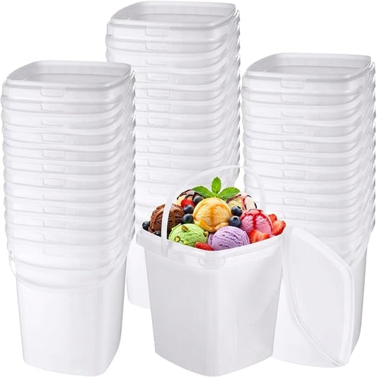 24 Pack 2 Qt/67 oz Thicken Plastic Buckets with Lids & Handles, Ice Cream Container, Food Grade, Freezer Safe, Sealable Square Reusable Storage Bucket, All Purpose Pails for Soup Fruit Deli by Mifoci