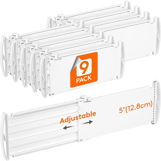 Lifewit 5" Tall Drawer Dividers, Adjustable Deep Drawer Organizer Clothes | 9 Pack 11.5"-18.5" Expandable White Plastic Separators for Dresser, Kitchen, Cabinet, Closet, Office Organization & Storage by Lifewit