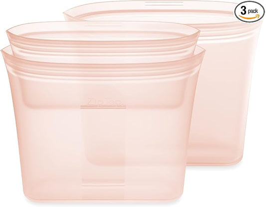 Zip Top Reusable Food Storage Bags | 3 Bag Set [Peach] - 2 Sandwich, 1 Snack | Silicone Meal Prep Container | Microwave, Dishwasher and Freezer Safe | Made in the USA by ZipTop