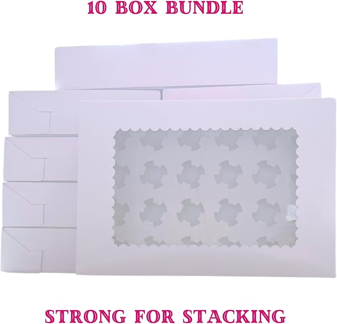 SEROJA 10 Pack Cupcake Boxes 24 Count with Lid - Stackable Cupcake Carrier for 240 Cupcakes, Sturdy Disposable Containers for Mini and Standard Cupcakes, Muffins & Pastries （20.1x13.8x4 Inch） - Image 5