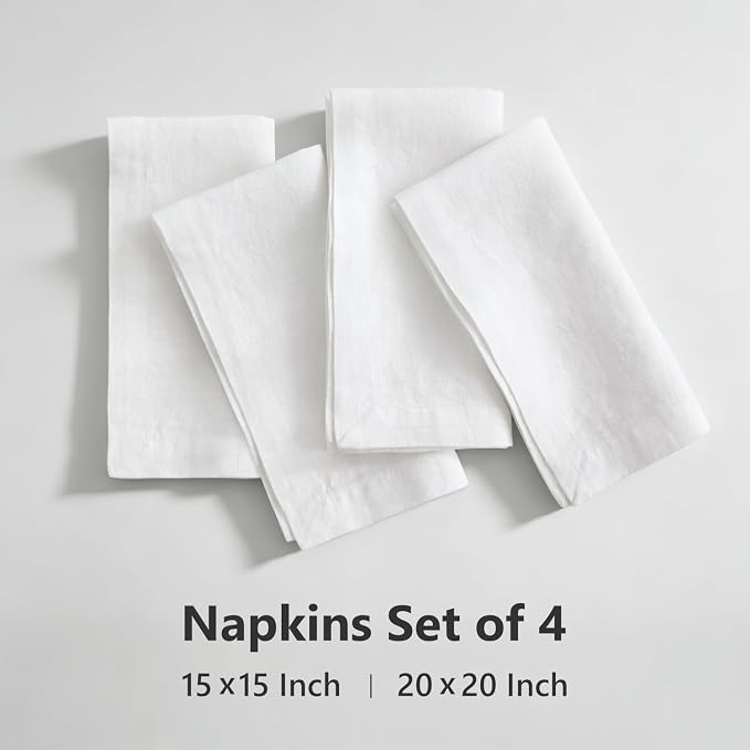 100% Linen Dinner Napkins 20x20 Inch,Soft and Breathable French Flax Cloth Napkins,Stone Washed Set of 4(White) - Image 5