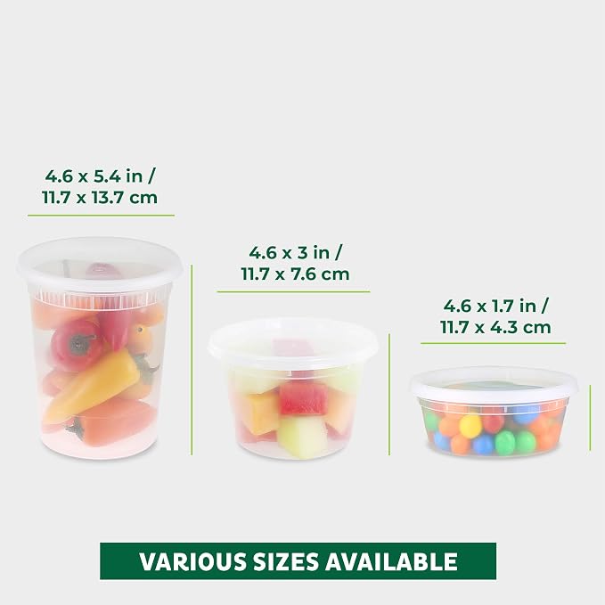Freshware Food Storage Containers with Lids [8/16/32 oz x 20 each, 60 sets] Deli Containers, Microwave and Freezer Safe, Stackable, Leakproof, BPA Free, Clear - Image 3