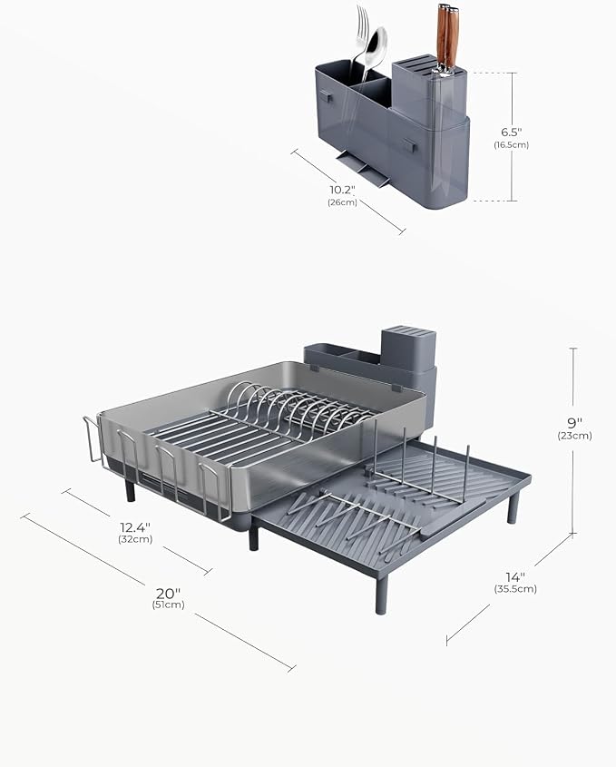 Large Dish Drying Rack, Expandable Dish Racks for Kitchen Counter, Space Saving 304 Stainless Steel Drying Rack Kitchen, Extra Large Drainer with Multifunctional Flip Up Pegs, Gray - Image 6