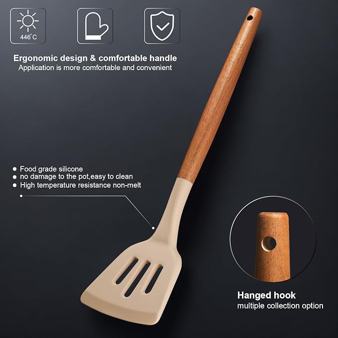 Cooking Utensils Set,18-Piece Kitchen Utensils and Knife Set,Khiki | Food-grade Silicone Utensils Heat-resistant to 410°F,5-Piece Stainless Steel Kitchen Knife with Sharpener and Cutting Board - Image 4