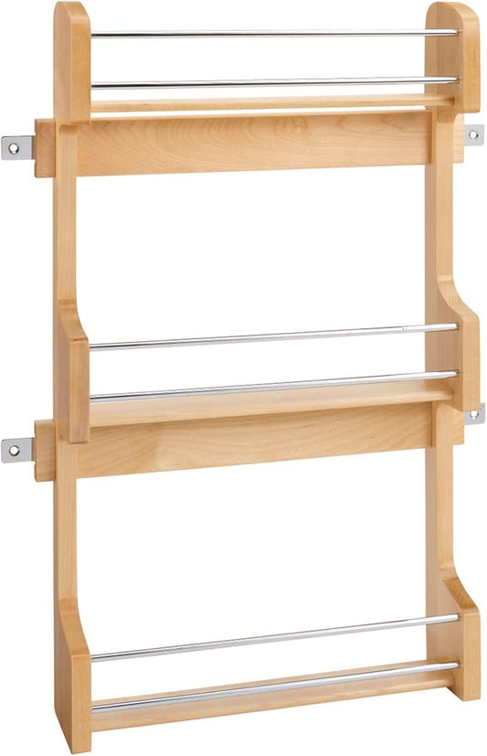 Rev-A-Shelf 18" 3 Tiered Pull Out Shelf Organizer for Kitchen Cabinets, Pantry Storage Spice Seasoning Rack, Door/Wall Mounted, Maple Wood, 4SR-18 by Rev-A-Shelf