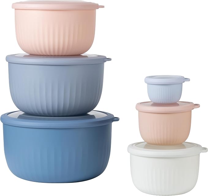 COOK WITH COLOR Prep Bowls with Lids- Wide and Deep Nesting Plastic Small Mixing Bowl Set with Lids, 12 Piece Set - Deep Bowls, Blue/Pink - Image 2