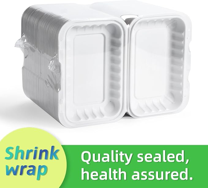 50 Pack 27oz 9x6 Takeout Containers - Shrink Wrapped No Pre-Wash | BPA Free MFPP Sturdy | Reusable & Secure Seal | Microwave Safe To Go Boxes for Leftovers, Catering & Meal Delivery | White - Image 2