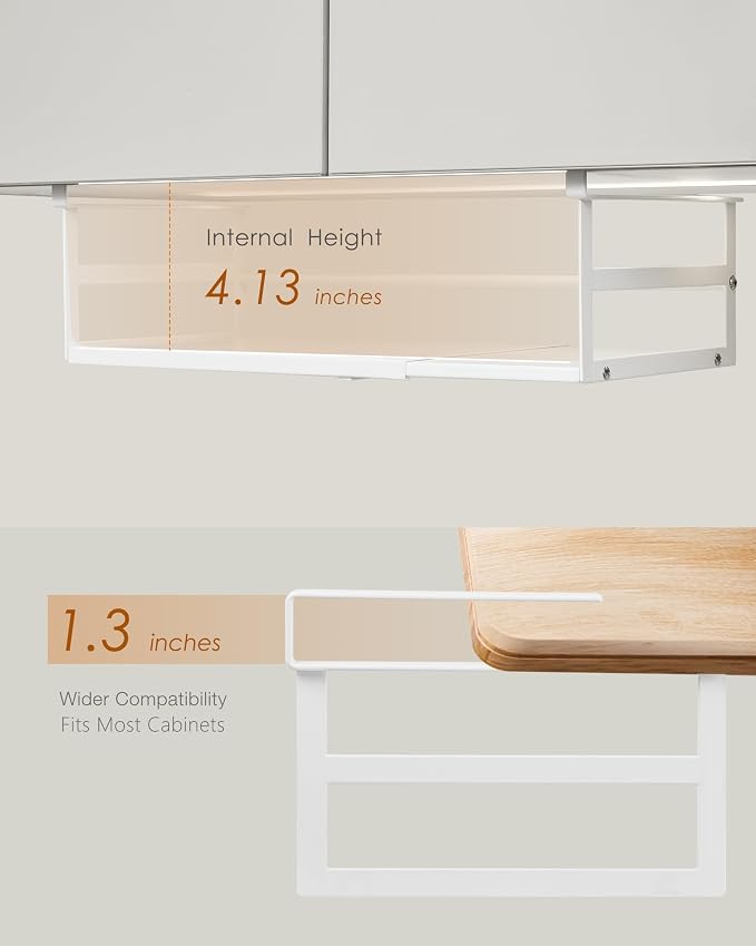 Under Shelf Storage Basket, 2-Pack Under Cabinet Shelf Organizer | Expandable Hanging Basket Holds 35 lbs Add-On Kitchen Pantry Cupboard Counter Laundry 10.04-16.81" W x 8.66" Dx 4.13" H - Image 4