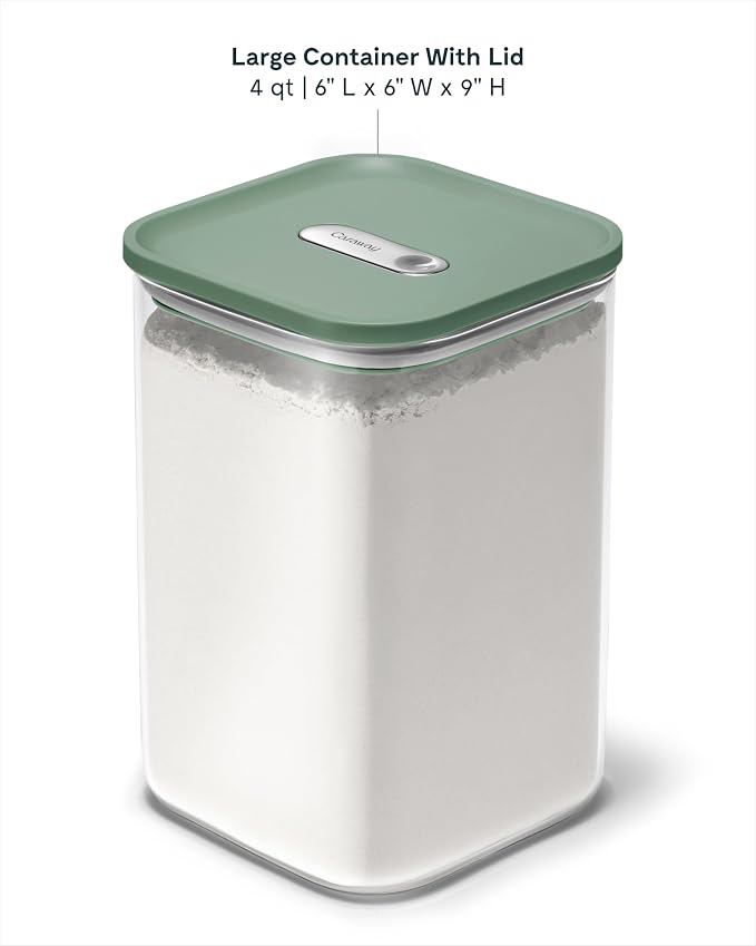 Caraway 4 qt Glass Airtight Food Storage Containers with Lids | Non-Toxic, Stackable, Space-Saving Airtight Containers for Pantry, Dry Goods, 2 Pack, Sage - Image 3