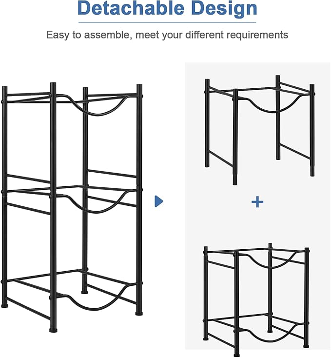 smusei 5 Gallon Water Bottle Jug Holder 3 Tier Heavy Duty Cooler Jug Storage Rack Detachable Bottle Organizer Shelf for Home Kitchen Office Space Save, Black - Image 5