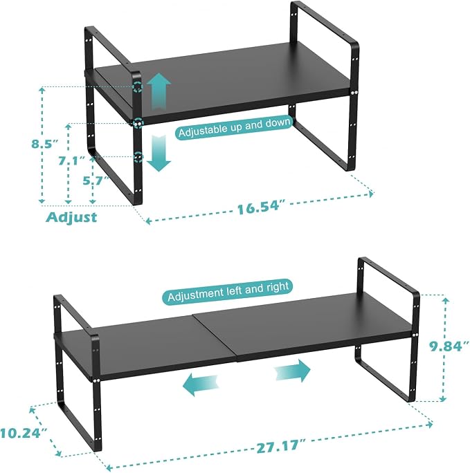 Cabinet Organizer Shelves,Expandable Cabinet Spice Racks,Stackable Pantry Counter Under Sink Shelves, Storage Shelves for Kitchen,Home,Office,3 Packs,10.24" D,Black - Image 3
