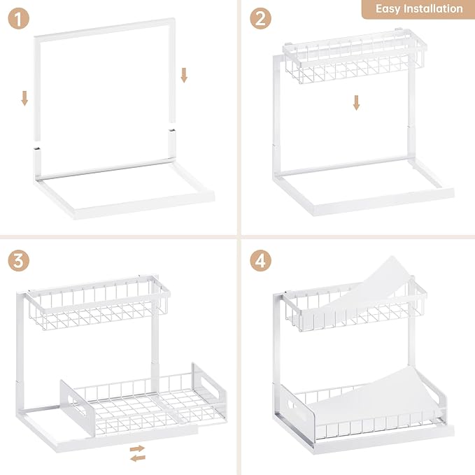 Under Sink Organizer and Storage 2 Pack, Slide Out Cabinet Organizer, Pull Out Sink Shelf for Kitchen Bathroom Laundry, White - Image 6