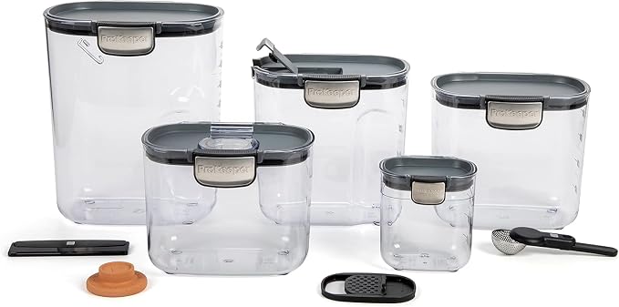 Progressive ProKeeper+ 9 Piece Clear Plastic Airtight Food Flour and Sugar Baker's Kitchen Storage Organization Container Canister Set with Magnetic Accessories (Grey/Clear, 9-Piece) - Image 2