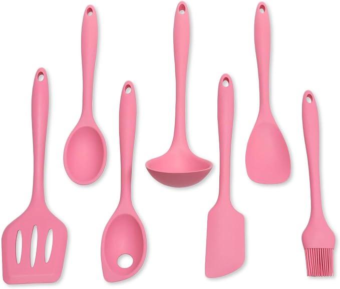 Chef Craft - Premium Silicone Kitchen Tools and Utensils Set, Non-Scratch, Withstands Temperatures up to 450°F, BPA-Free, 7 Piece Cooking Utensils Set, Pink by ChefCraft