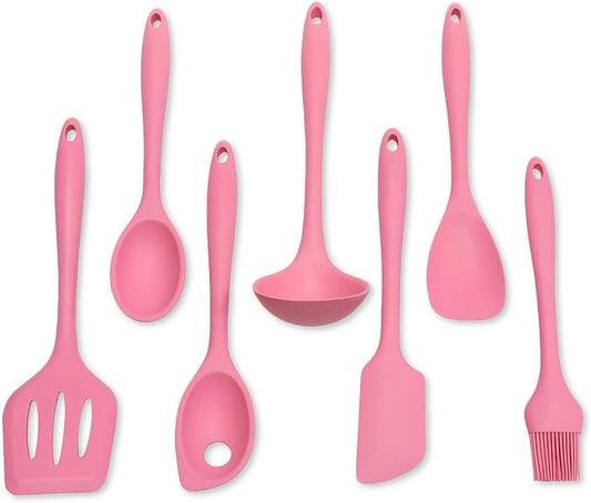 Chef Craft - Premium Silicone Kitchen Tools and Utensils Set, Non-Scratch, Withstands Temperatures up to 450°F, BPA-Free, 7 Piece Cooking Utensils Set, Pink by ChefCraft