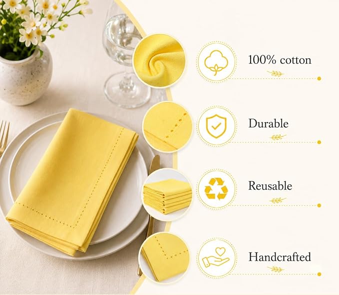 ALPHA Living HOME Cotton Cloth Napkins Set of 12, 18x18 Cotton Napkin Cloth Washable, Soft, Reusable Napkins for Wedding, Parties, Christmas, Thanksgiving, Everyday Use (Yellow) - Image 5