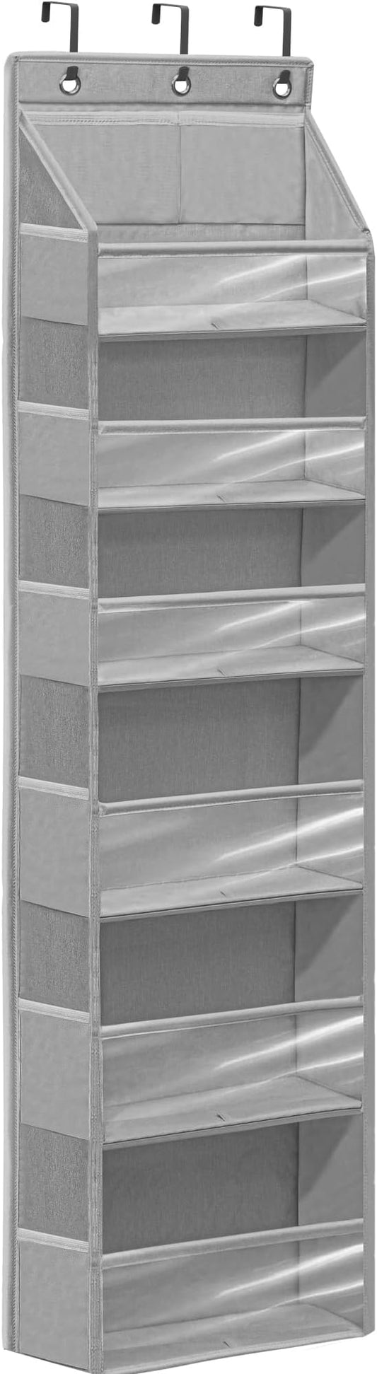 Over Door Organizer with 6 Extra Large Pockets and 12 Side Pockets, Large Capacity Hanging Storage Organizer with Clear Window for Shoes, Diapers, Grey, 6 Layers, 1-Pack by Unknown