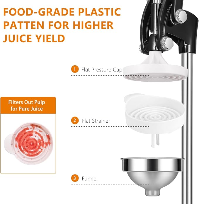 TONGCHANT Cast Iron Manual Juicer, Dual Pattern & 19" Tall | Heavy Duty Orange Juicer Squeezer for Lemon Lime & Pomegranate, Citrus Press, Stainless Steel Cup, Easy to Clean, Black - Image 4
