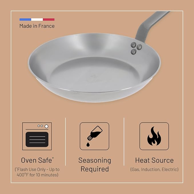 de Buyer MINERAL B Carbon Steel Omelette Pan - 9.5” Diameter, 7.7” Cooking Surface - Naturally Non-Stick Finish - Made in France - Image 4