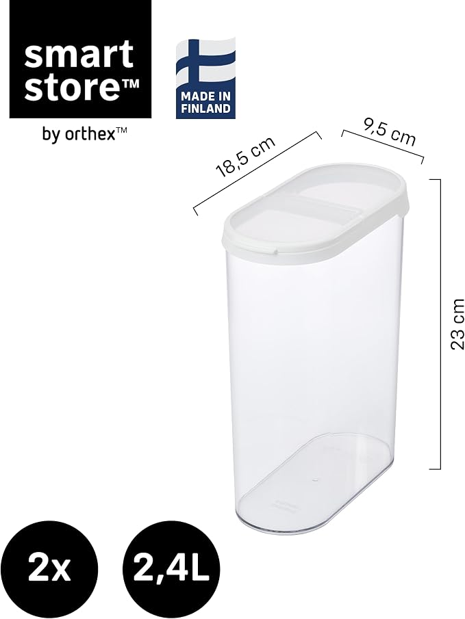 SmartStore Cereal Storage Containers, Set of 2x 2.4 L | Stackable, Clear, Flip Lid | BPA-Free Food Storage Containers | Kitchen Pantry Storage Containers | Cereal Dispenser, Granola, Flour, Pasta - Image 2