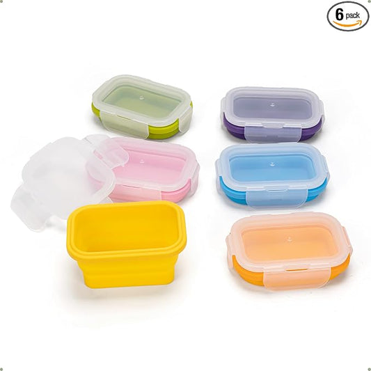 Collapsible Food Storage Containers with Lids, Small Silicone Snack Containers, Stackable Portion Control Containers, Mini Fridge Organizer, Microwave Freezer Dishwasher Safe, 6.5oz, 6 Pack by Annaklin