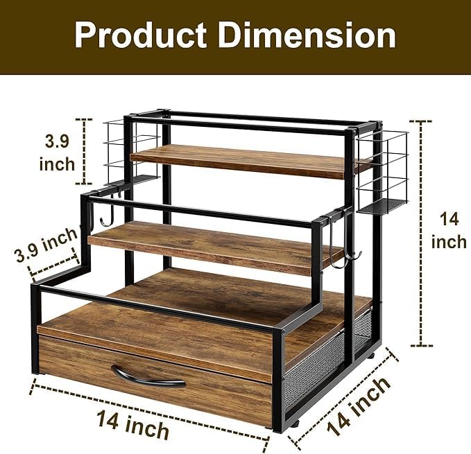 4 Tier Countertop Coffee Syrup Rack Organizer with 36 K Cup Storage | Wooden Sturdy and Space-Saving Coffee Bar Organizer with Drawer Condiment Storage Shelves for Kitchen Home Office Restaurant - Image 3