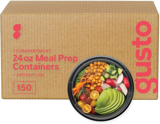 GUSTO 24 oz - Round Meal Prep Containers with Lids – [Case of 150] Reusable, Microwaveable, Dishwasher & Freezer Safe, BPA-Free Food Storage Containers for Portion Control (Formerly Comfy Package) by GUSTO
