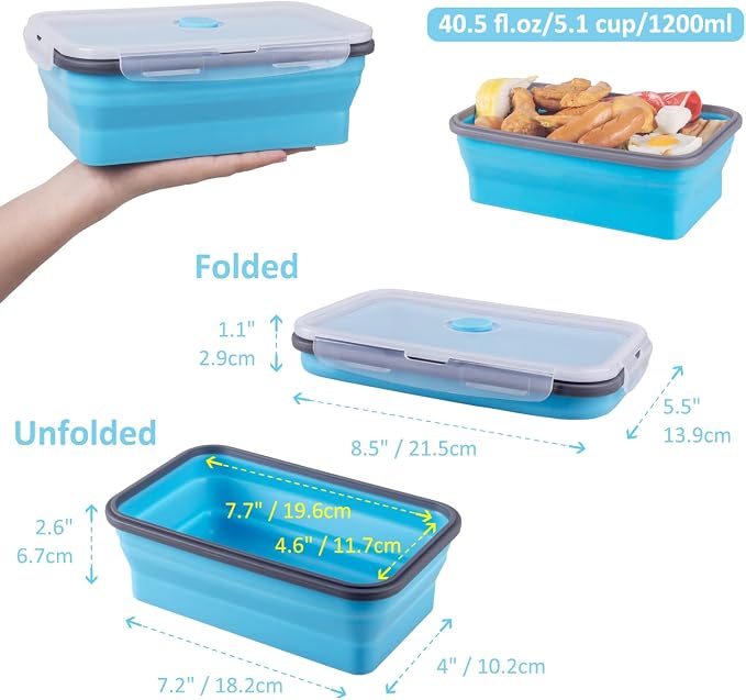 Collapsible Food Storage Containers with Airtight Lid, 40.5 oz, Large Kitchen Stacking Silicone Collapsible Meal Prep Container Set for Leftover, Microwave Freezer Dishwasher Safe, 4 Colors, Set of 4 - Image 5
