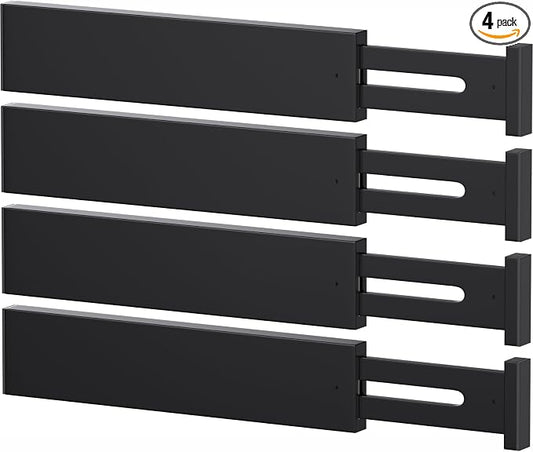 Bamboo Drawer Dividers, Adjustable Drawer Organizers, Fits 17.6–21" Drawers | 2.5" High, 4 Pack Expandable Drawer Separators for Kitchen, Nursery, Dressers & Office Storage, Black by Ryqtop