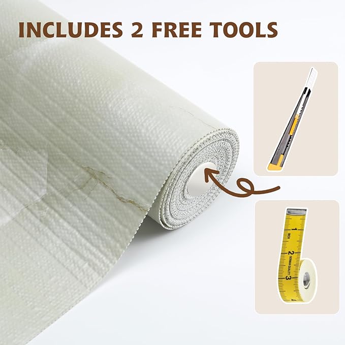 2-Layer Drawer and Shelf Liner for Kitchen Cabinet: 17in X 30Ft Non Slip | Waterproof Shelf Paper Non Adhesive Refrigerator Liners Cyan Marble Easy Liners for Bathroom with Knife Tape Measure - Image 6