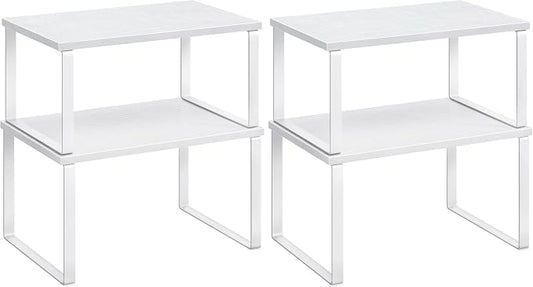 SONGMICS Cabinet Organizer Shelf, Set of 2 Kitchen Counter Shelves, Kitchen Storage, Spice Rack, Stackable, Expandable, Metal and Engineered Wood, Cloud White and Snow White UKCS02W01 (Pack of 2) by Unknown