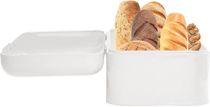 Extra Large White Bread Box for Kitchen Countertop 16" x 9" Holds 2 Loaves | Stainless Steel Vintage Bread Boxes for Kitchen Counters - Image 7