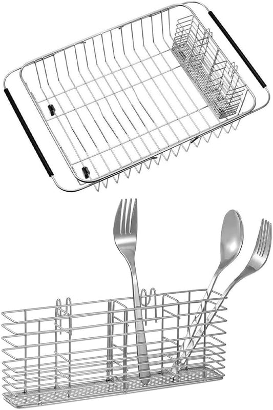 SANNO Dish Drying Rack with Stainless Steel Utensil Holder Large Dish Rack Drainer Stainless Steel Utensil Silverware Holder Organizer by SANNO