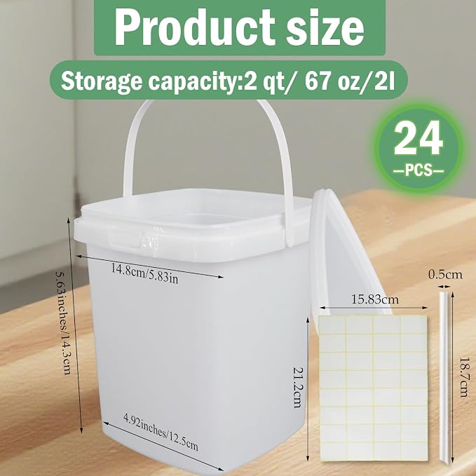 24 Pcs Plastic Food Containers with Lids and Handle Ice Cream Storage Buckets Square Reusable Deli Containers for Freezer and Microwave for Kitchen Food and Drinks (67 Oz/ 2 Qt / 0.5 Gallon) - Image 2