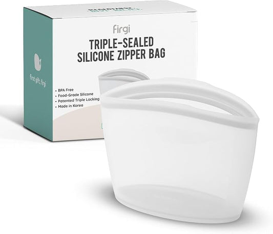Reusable Silicone Sandwich Bag, 3.5 Cups, Food Storage Container, Made in Korea BPA-Free Platinum Silicone, Reusable Freezer Bag, Microwave Safe, Sous Vide, Lunch Baggies, 29oz, White | Reusable Zip Bag by FIRGI-FirstGift