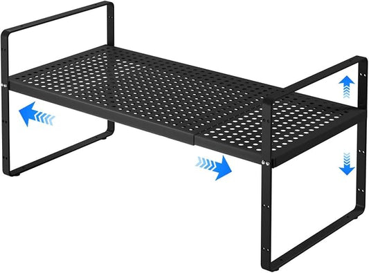 Expandable Cabinet Shelf Organizers, Kitchen Small Stand Rack Organization for Countertop Cupborad Pantry Desktop Spice Rack, Black 1 Pack by KIKIBRO