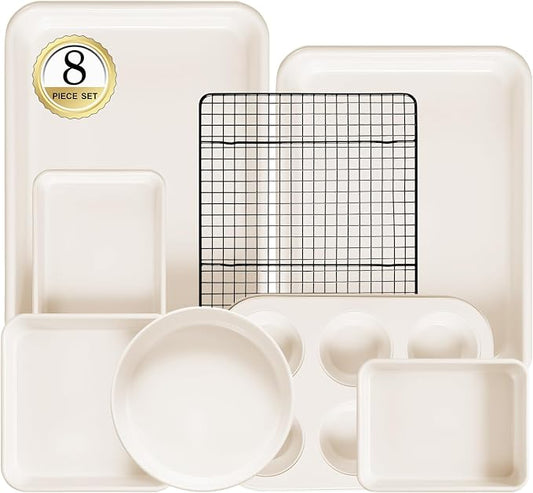 Baking Pans Set Stackable Carbon Steel Bakeware Set for Kitchen | Howasai 8 Pcs Non Stick Baking Set with Cookie Sheet, Roasting Pan, Cake Pan, Muffin Pan, Cooling Rack, Baking Supplies by Howasai