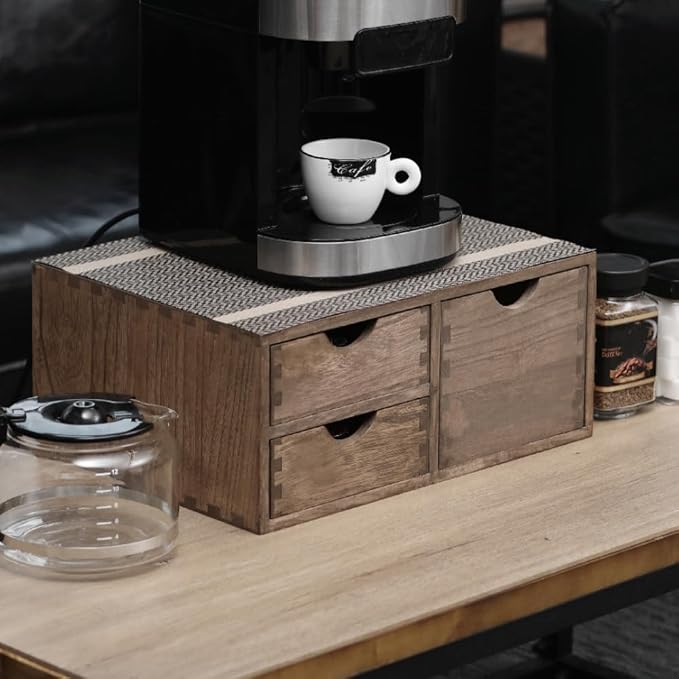 DDYURI Coffee Pods Storage Drawer Holder for Capsules - Multi Functional Desk Organizer Drawers For K cups Coffee Maker Brew - Kitchen Mini Wooden Box Chest Sideboard Counter Organization CF2D3C Dark - Image 3