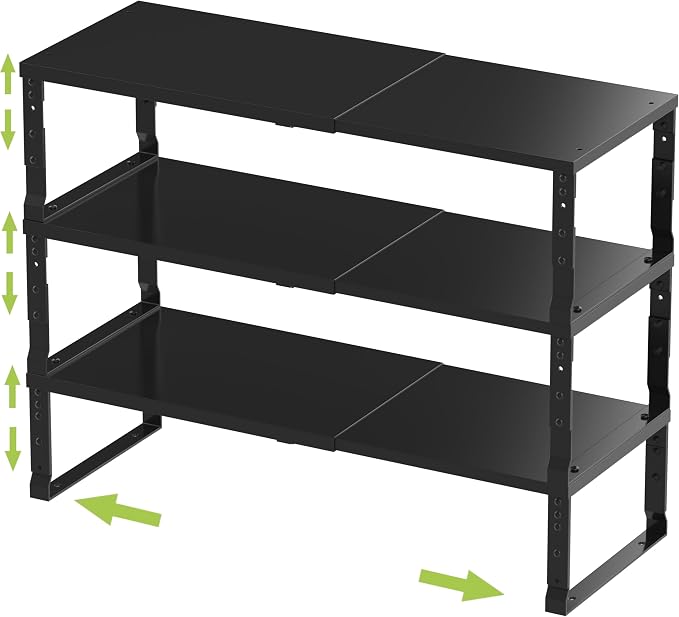 Jojocross Expandable Stackable Spice Rack Organizer for Kitchen Cabinet,Adjustable Counter Shelf, countertop, Pantry,Cupboard,Bathroom,Bedroom(3Packs/Black/Medium) by JOJOCROSSHIGHQUALITYLIFE