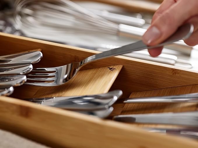 Joseph Joseph DrawerStore Compact Utensil Organizer For Kitchen Drawer Silverware, Flatware Tray, Small, Bamboo - Image 5