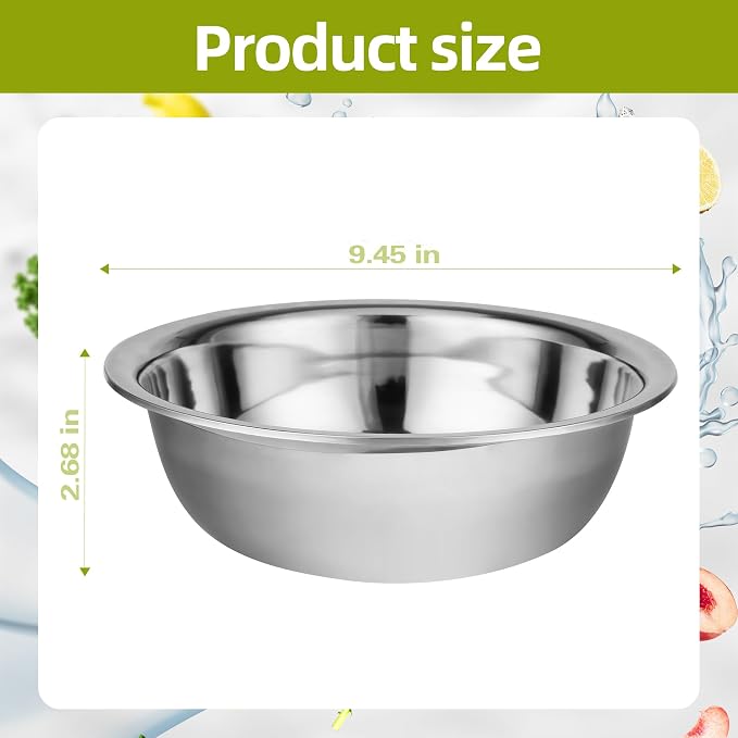 10 Pack 9.45 x 2.68 Inch Stainless Steel Mixing Bowls for Bulk Food Prep with Nesting Design for Hotel Restaurant and Home Kitchen Cooking in Silver - Image 2