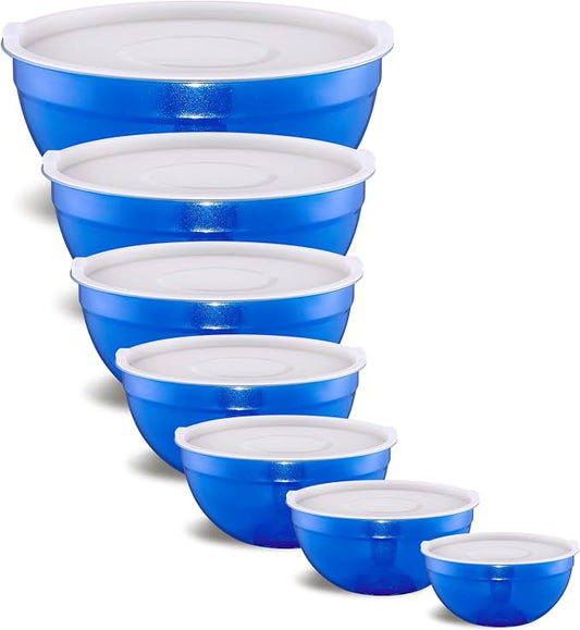 Blue Mixing Bowls With Airtight Lids,Stainless Steel Bowl,Salad Bowls 7 Piece Colorful Nesting Bowl Blue Kitchen Accessories,Size 7,3.6,2.7,2.1,1.5,1.1,0.8QT Stackable Design by Onlycooker