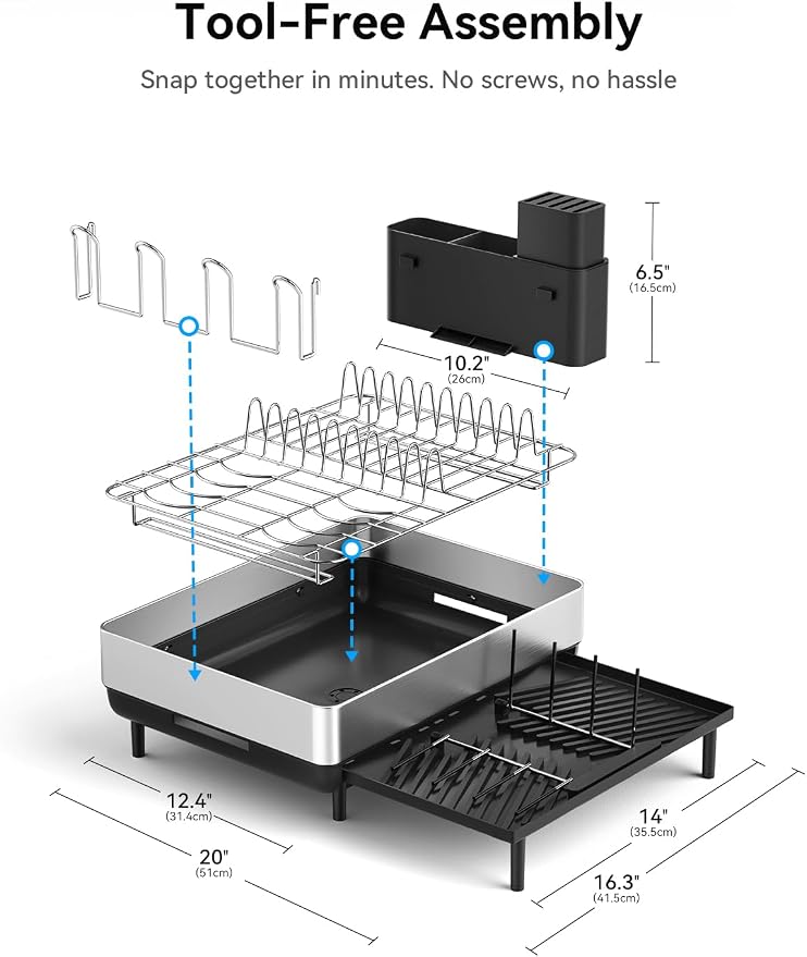Large Dish Drying Rack, Expandable Dish Rack for Kitchen Counter, 304 Stainless Steel Space Saving Dish Drainer with Multifunctional Flip Up Pegs - Image 2