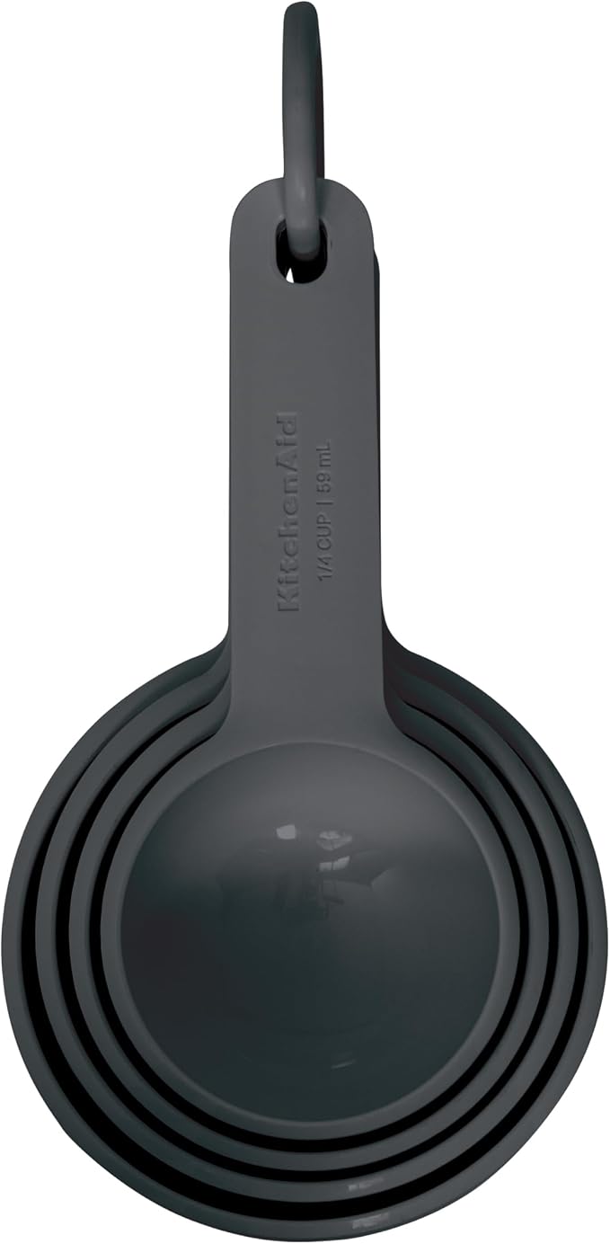 KitchenAid 4pc Measuring Cup Set - Charcoal Grey | Includes 1/4, 1/3, 1/2 and 1 cup sizes secured on a ring that keeps them organized and nested to save kitchen drawer space. - Image 2