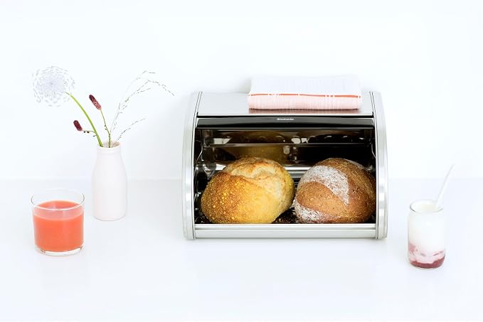 Brabantia Roll Top Bread Box | Medium | Matt Steel | Large Metal Front Opening Bread Store for Kitchen Countertop | Partly Flat Top for Extra Storage, Magnet Closing Lid | Fits 1 Loaf - Image 4